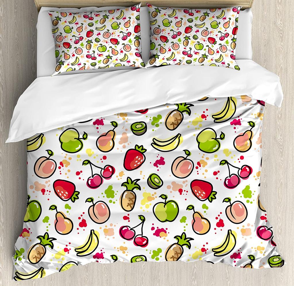 Cherry Fruit White Printed Comfort Duvet Cover Pillow Case Home Textile Quilt Cover Boy Kid Teen Girl Luxury 3pcs Bedding Set
