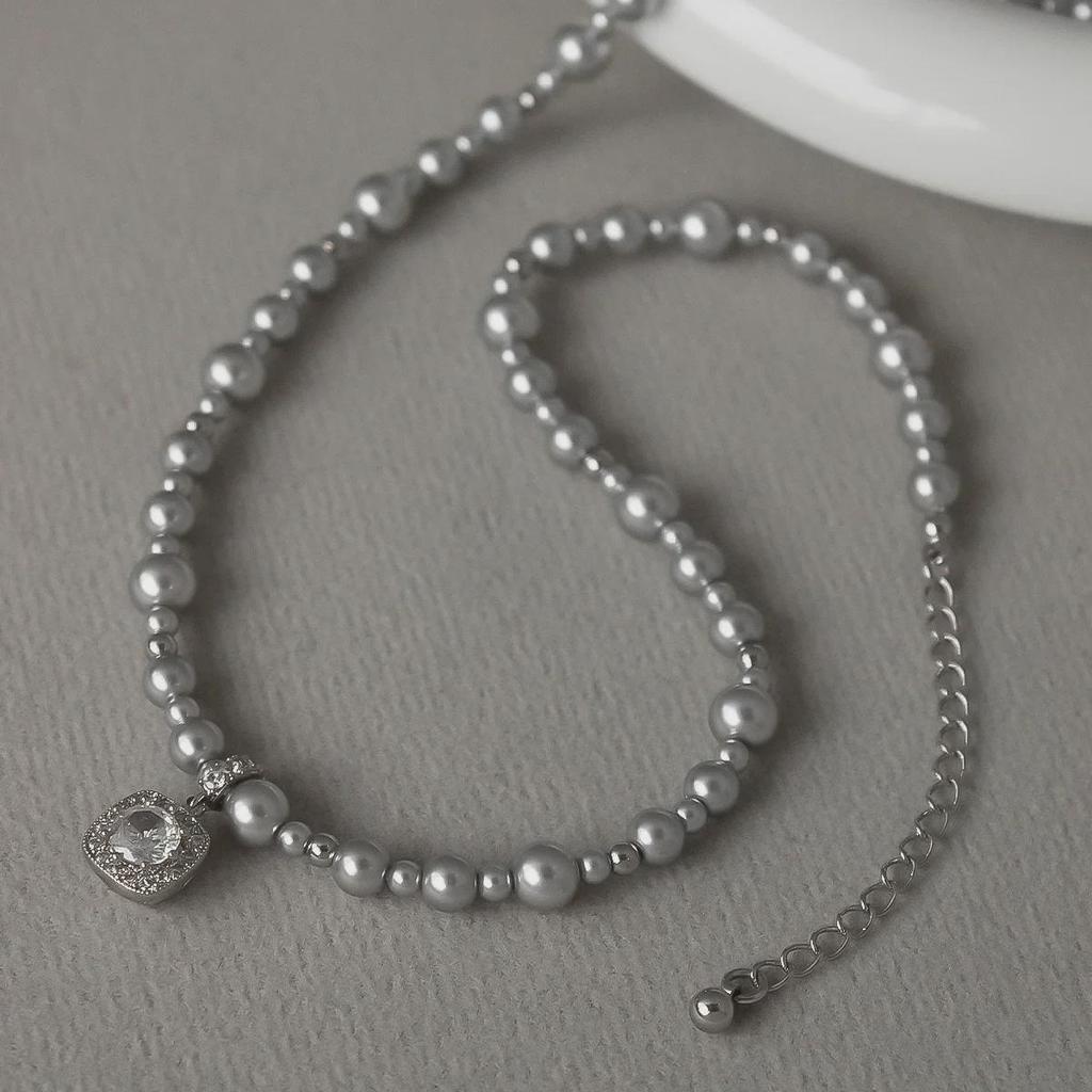 Elegance Collection: Hot Bubble Sugar Cube Pearl Necklace with Large & Small Silver White Pearls