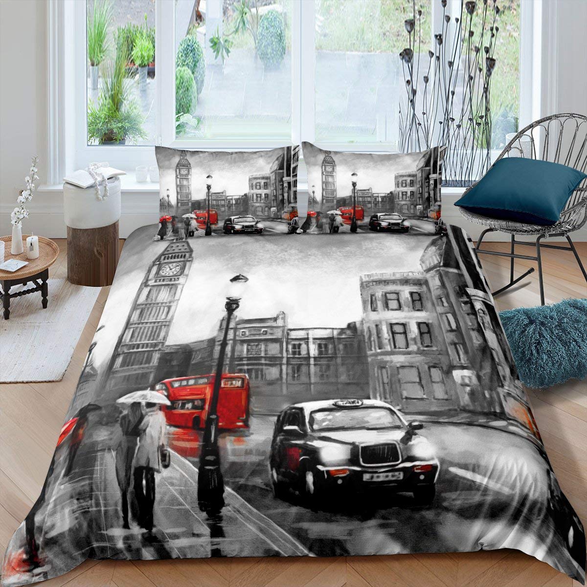 

Comforter London Telephone Booth King Queen The Big Ben Bedding Set Retro United Kingdom Red Grey Comforter Comforter (quilt)-EU Single(135*200cm)3pcs