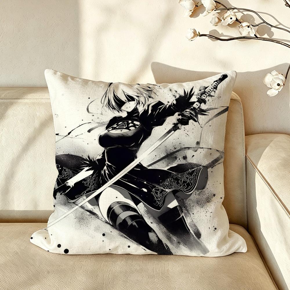 Game NNieR AAutomata Cushion Cover Pillow Case Antidustmite Pillowcase Silky Short Plush Sofa Cushion Cover hot