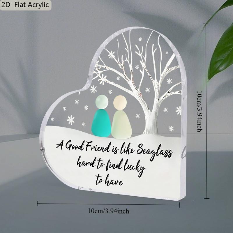 Friendship Gift for Women & Men - "A Good Friend Is Like Seaglass" Plaque, with Snowflake & Tree Design Suitable for Desk, Shelf, Office Decor - Th