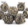 7 Pcs Yellow Meteor Hammer Metal Dice Solid Metal Polyhedral Dice Set Suitable For Role-Playing Dice PropBoard Game Gift