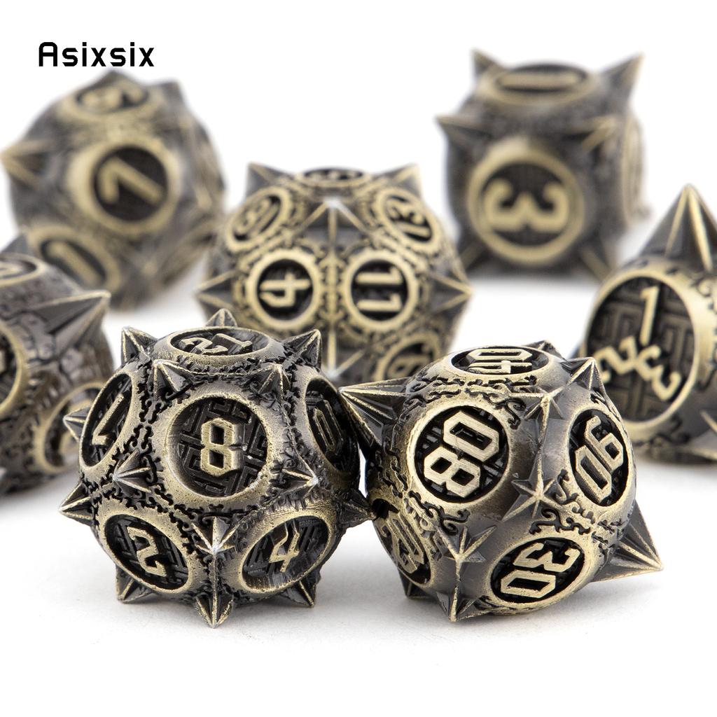 7 Pcs Yellow Meteor Hammer Metal Dice Solid Metal Polyhedral Dice Set Suitable For Role-Playing Dice PropBoard Game Gift