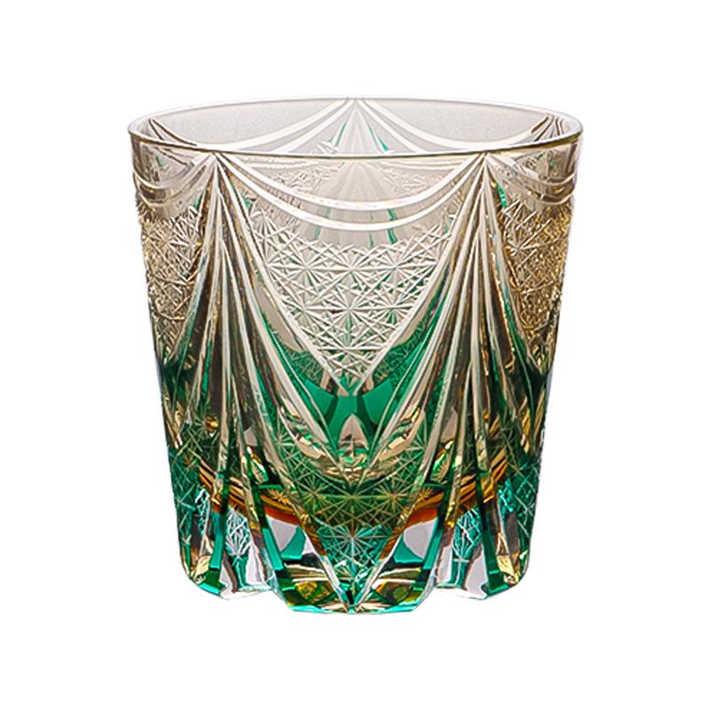Japanese Edo Kiriko Crystal Glass Hand Carved Whiskey Cup Purple Fluorite Dawn Light Luxury