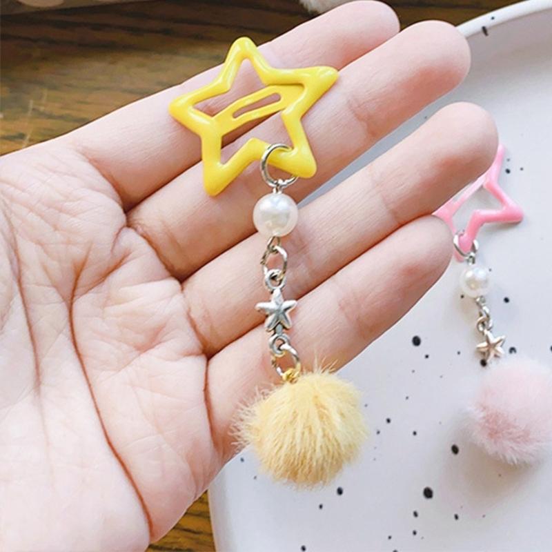 Kleiner Stern Haarspange für Mädchen Retro Haarspange Accessoire Pelziger Ball Anhänger Haarspange