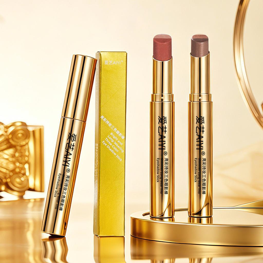 Three Color Eyeshadow Stick Silkworm Multifunction Eye Shadow Stick Waterproof Long-lasting Setting Student Daily Cosmetics Women's Fashionable