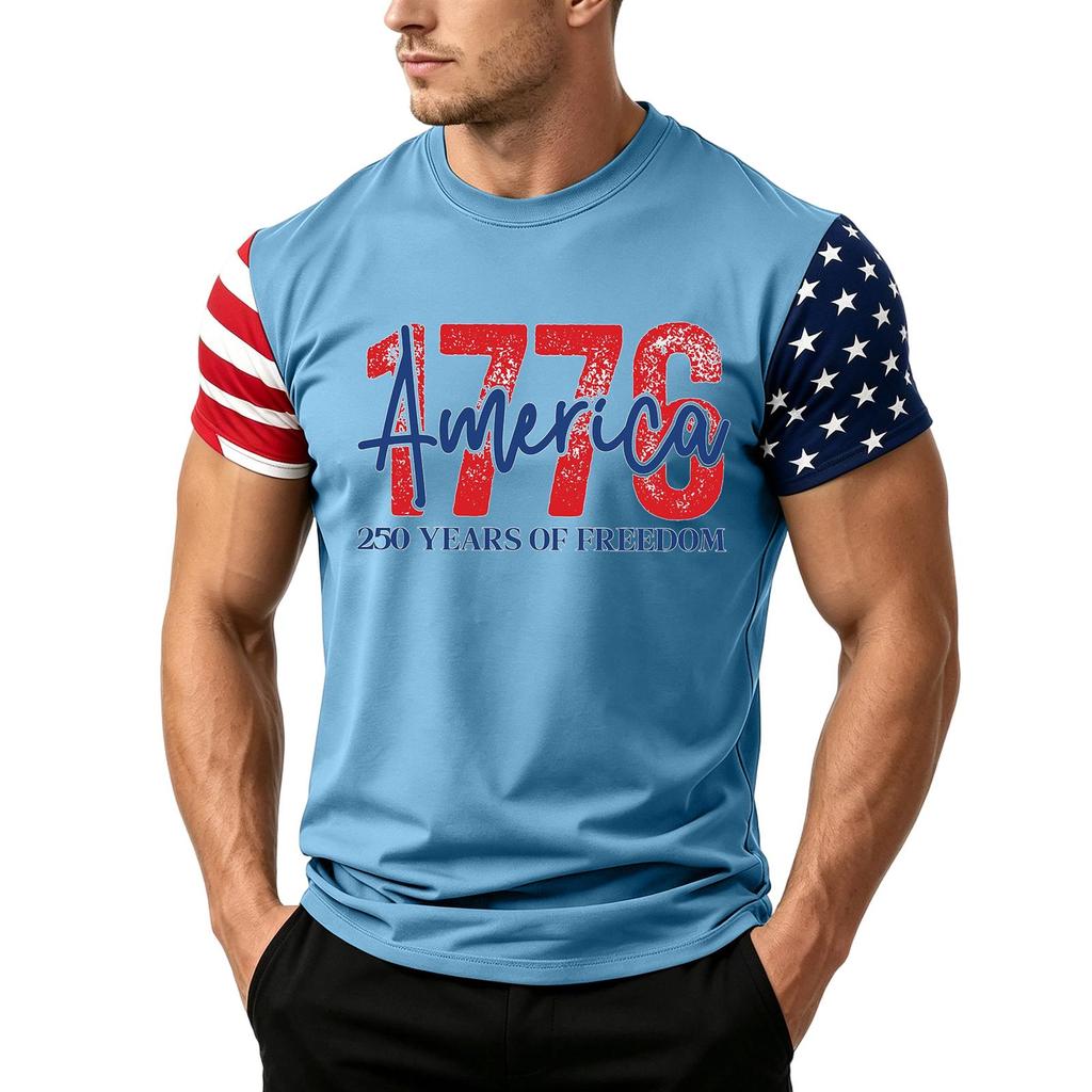 T-shirt décontracté à manches courtes pour homme Coupe ample Été Port quotidien Col rond T-shirt imprimé motif drapeau pour activités de plein air