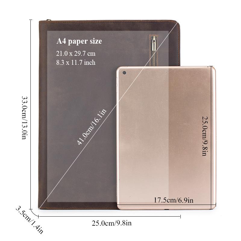 Multi-functional Genuine Leather Flat Bag, Business Document Holder, A4 Folder