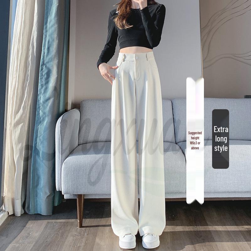European Cotton Velvet Wide-Leg High-Waisted Women's Corduroy Pants for Autumn/Winter - Drapey, Casual, Floor-Length.