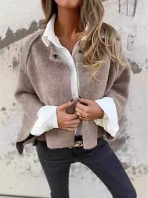Women's Faux Cashmere Woolen Coat - Autumn/Winter, Loose Short Design, Long Sleeves