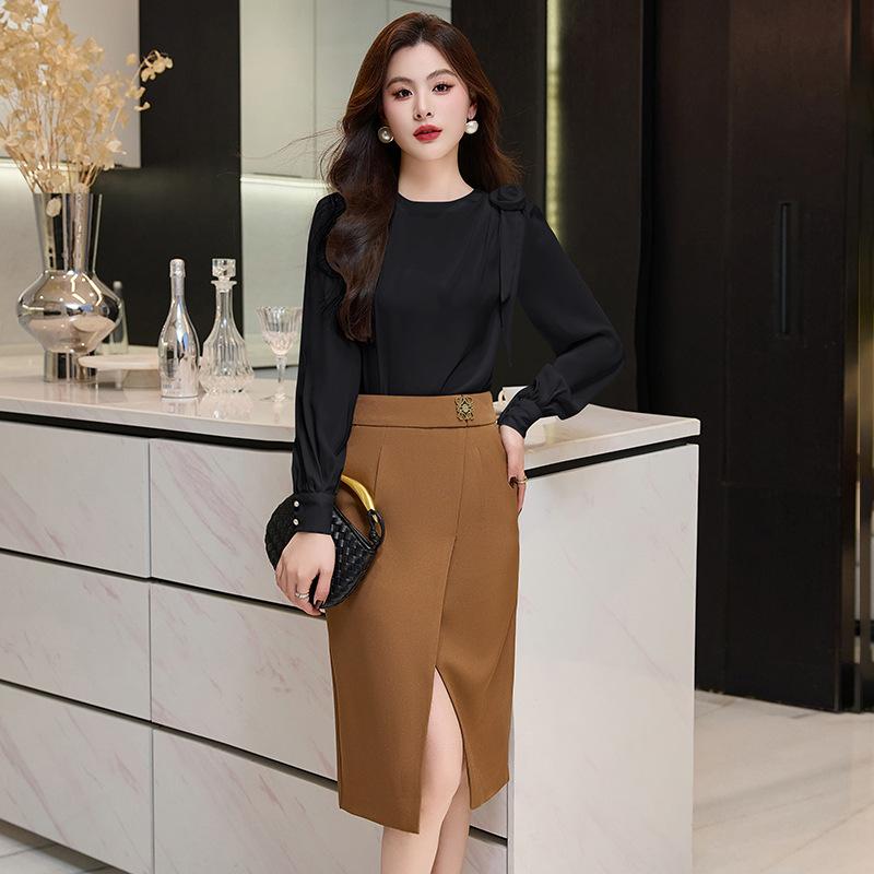 

Профессиональный костюм женский весенне-осенний новый дизайн рубашка темпераментный модный омолаживающий юбка-карандаш комплект из двух предметов XXL