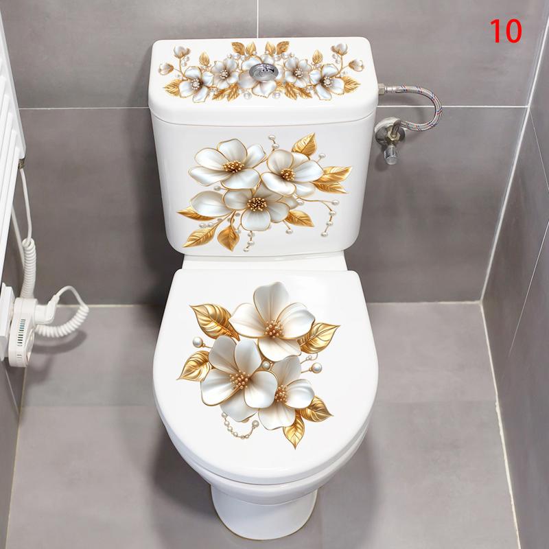 Toilet Sticker Flower Butterfly Sticker Bathroom Self-Adhesive Painting Waterproof Sticker Toilet Cover Bathroom Wall Sticker