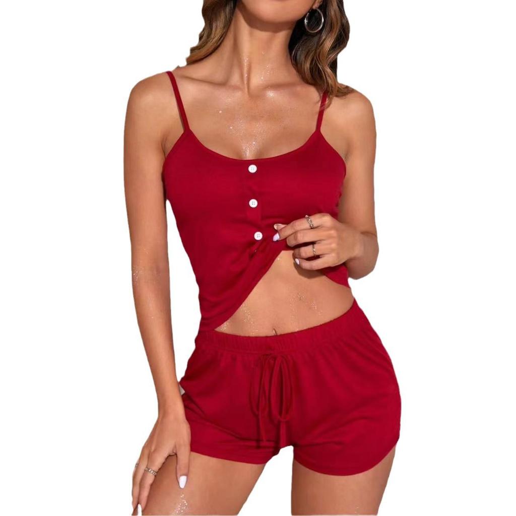 Europäischer & Amerikanischer Stil Fake-Knopf Camisole und Shorts Dessous-Set