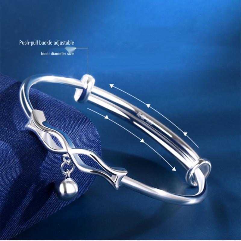 2022 Fashion Kissing Fish Push-Pull Bangle: Silver Plated White Copper Double Fish Bracelet, Valentine's Day Gift for Girls.