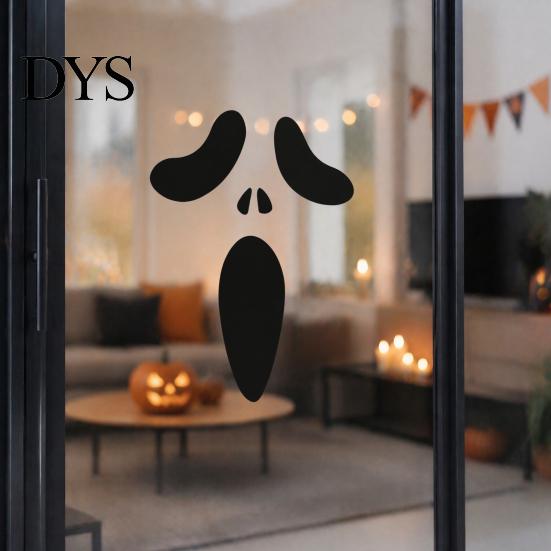 Spooky Theme Party Props Halloween Horror Ghost Face Wall Stickers, Minimalist Black Line Removable Door Vinyl Art Self-Adhesive Decor for Bedroom