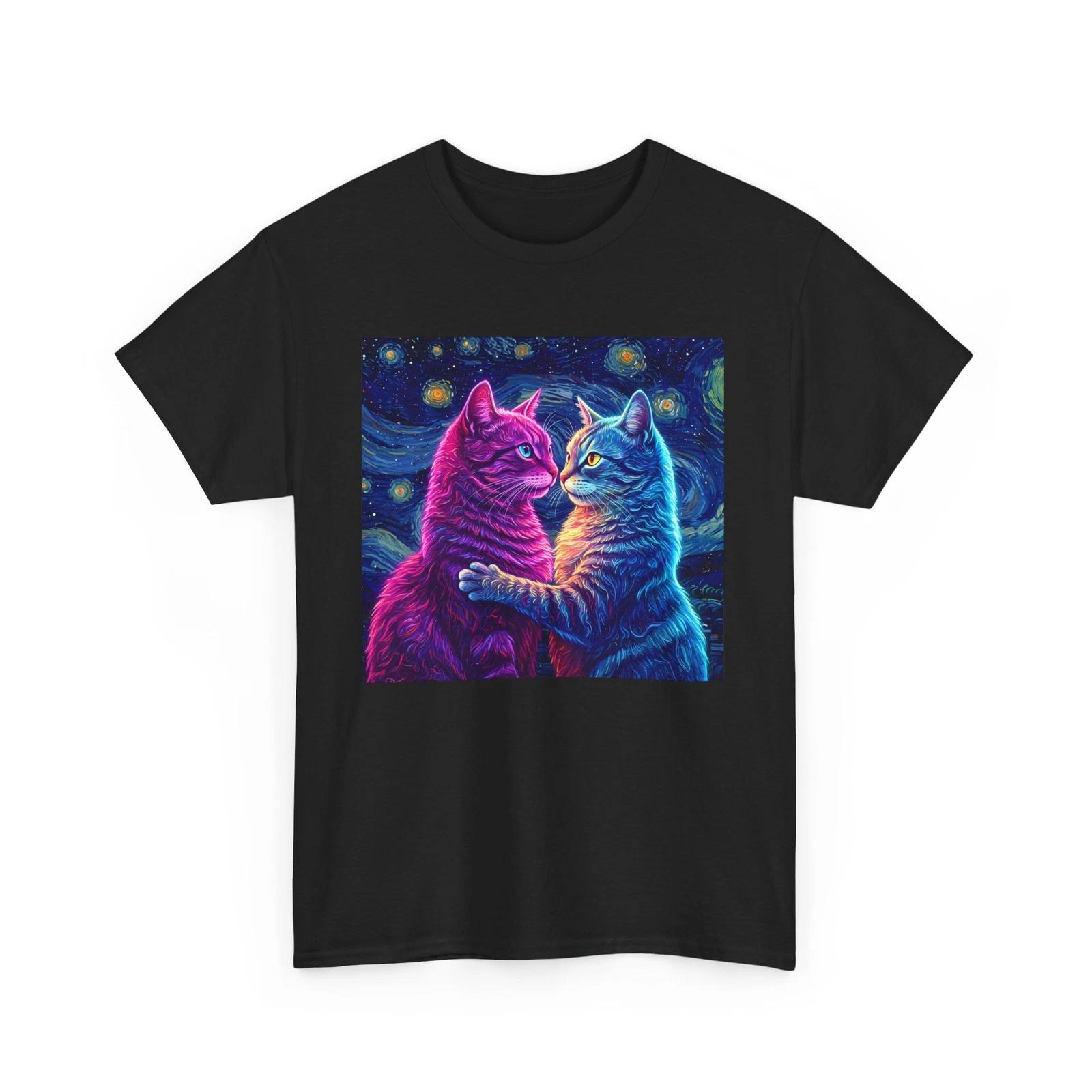 CAT STARRY NIGHT T-Shirt | Vibrant & Swirling Starry Night Design 2XL