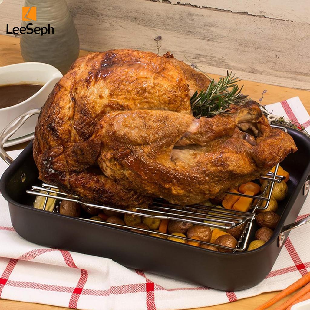 Adjustable Chicken Roasting Rack, Stainless Steel Foldable Turkey Roasting Rack, Grill Rib Rack, for Roasting Steak Ribs Bacon