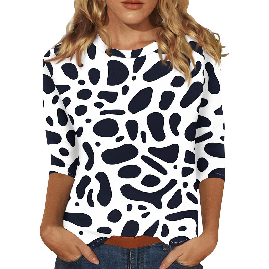Women's fashion casual print round neck top