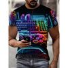 3D Digitaldruck Herren Freizeit Lebendiges Neon Game Controller Design T-Shirt Neu im Rundhals Kurzarm Gamer T-Shirt für Männer