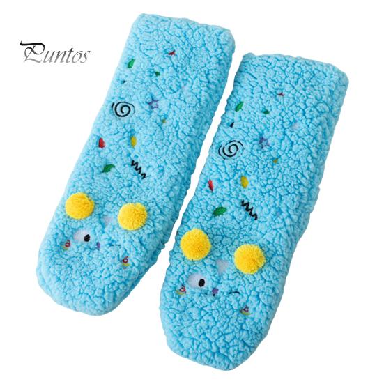 1 Pair Winter Floor Socks Cartoon Design Animal Embroidery Ultra Thick Fleece Keep Warm Mid-tube Non-slip Slipper Socks