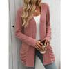 Outono e inverno feminino malhas cor sólida pit listra escovado bolso cardigan manga longa jaqueta