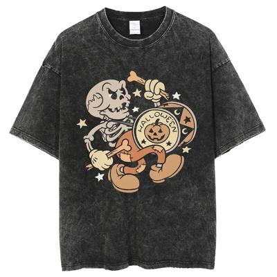 Helovinas Išskalbti Marškinėliai Vyrai Moterys Grafiniai Y2K Medvilniniai Marškinėliai Unisex Harajuku Trumpomis Rankovėmis Streetwear Marškinėliai
