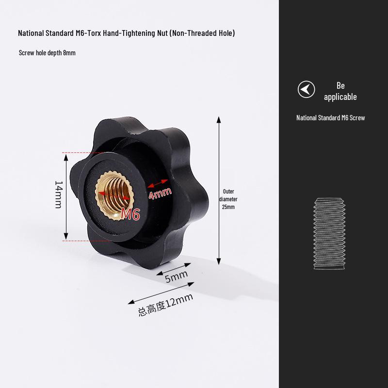 Hexagonal Plum Blossom Plastic Rubber Hand-Tightened Nut with Blind Hole Copper Core Handle, M4-M8.