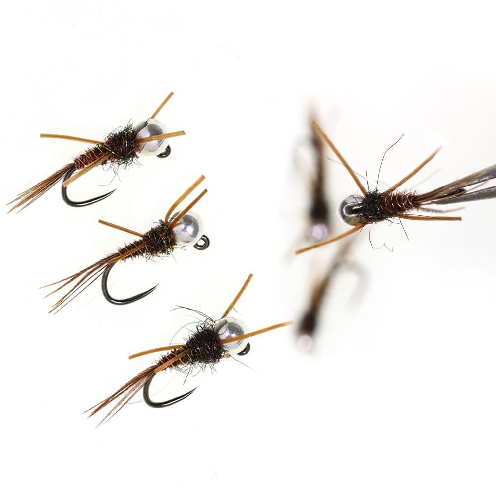6PCS #14 #16 Barbless Jig Stonefly Nymph Fly Rubber Legs, Pheasant Tail, Bead Head Fast Sink Euro Nymph Trout Bass Fishing Lures