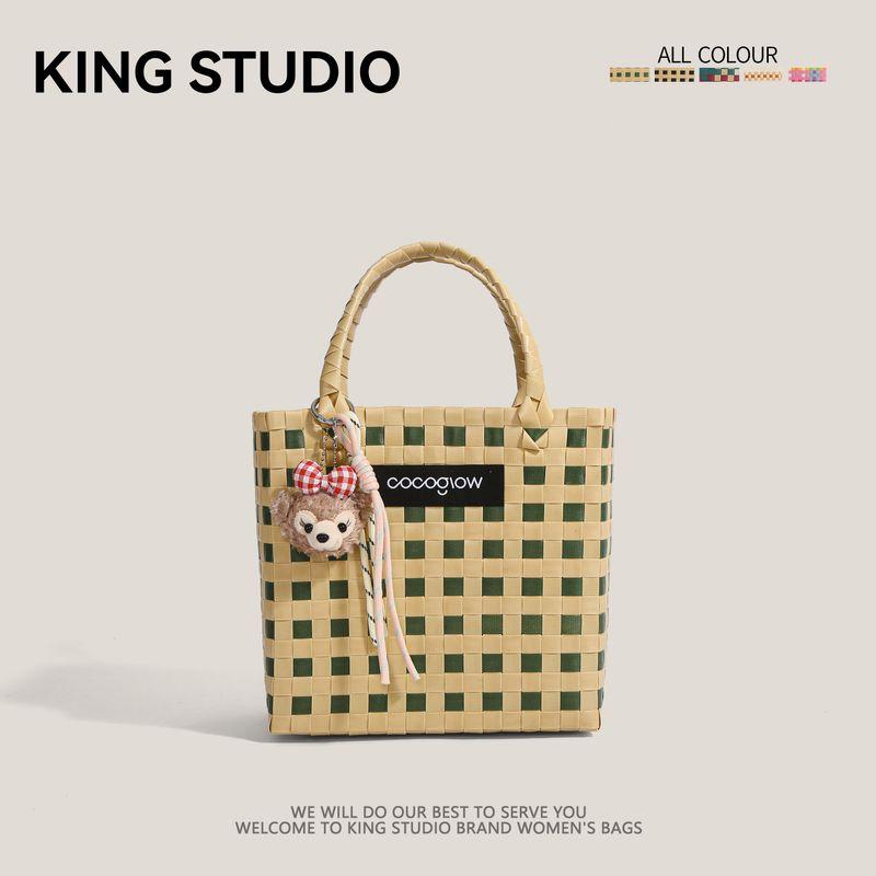 

Thailand Satchel Vegetable Basket Bag Female 2025 New Arrival Hand-Woven Large Capacity Work Clothing Seaside Vacation Beach Bag Khaki with Green(With pendant)