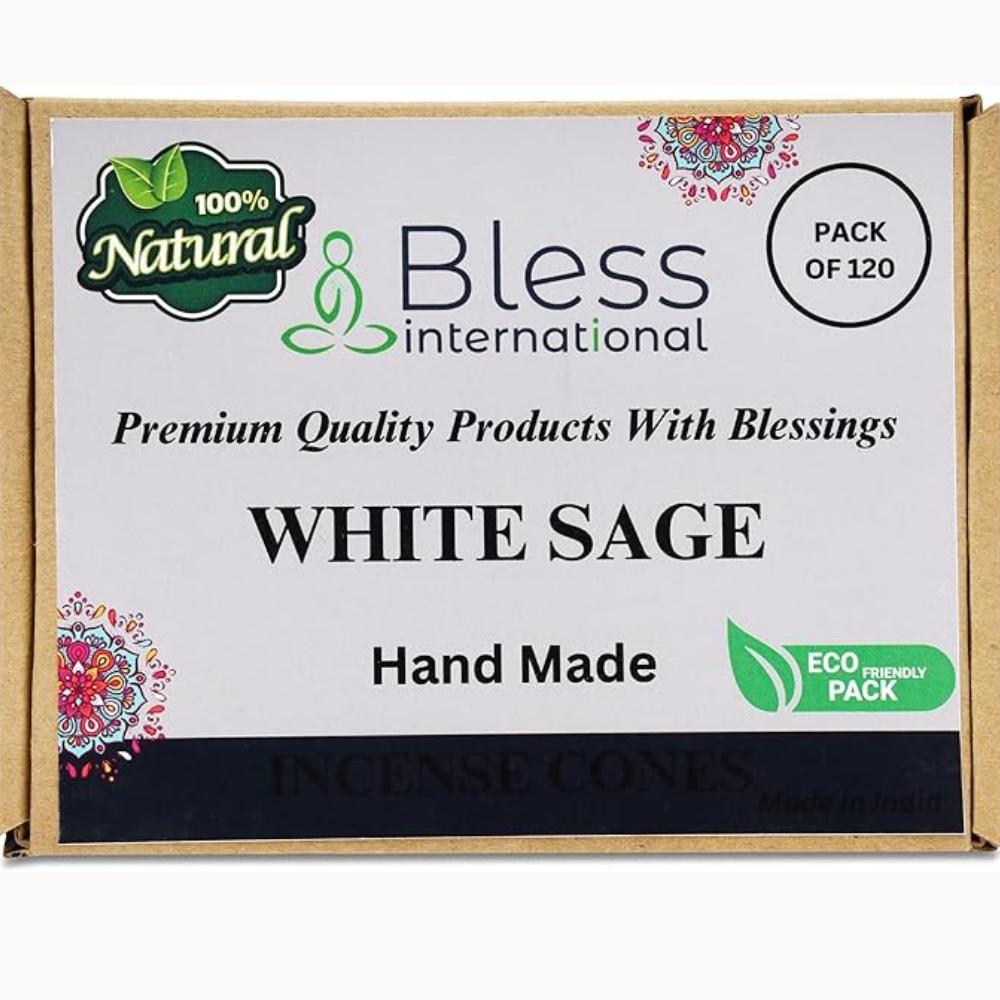 Bless-International White Sage 100%-Natural-Incense-Cones Handmade-Hand-Dipped Organic-Chemicals-Free for-Purification-Relaxation-Positivity