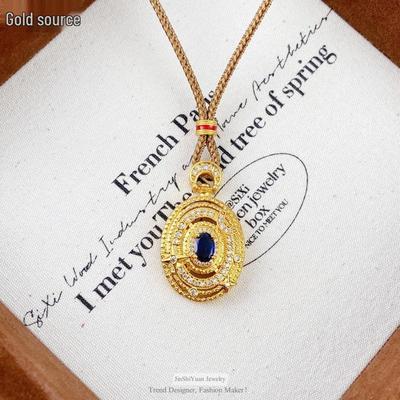 Qin Lan Style Luxury Sapphire Pendant: Retro Niche Inlaid Lucky Star Sweater Chain