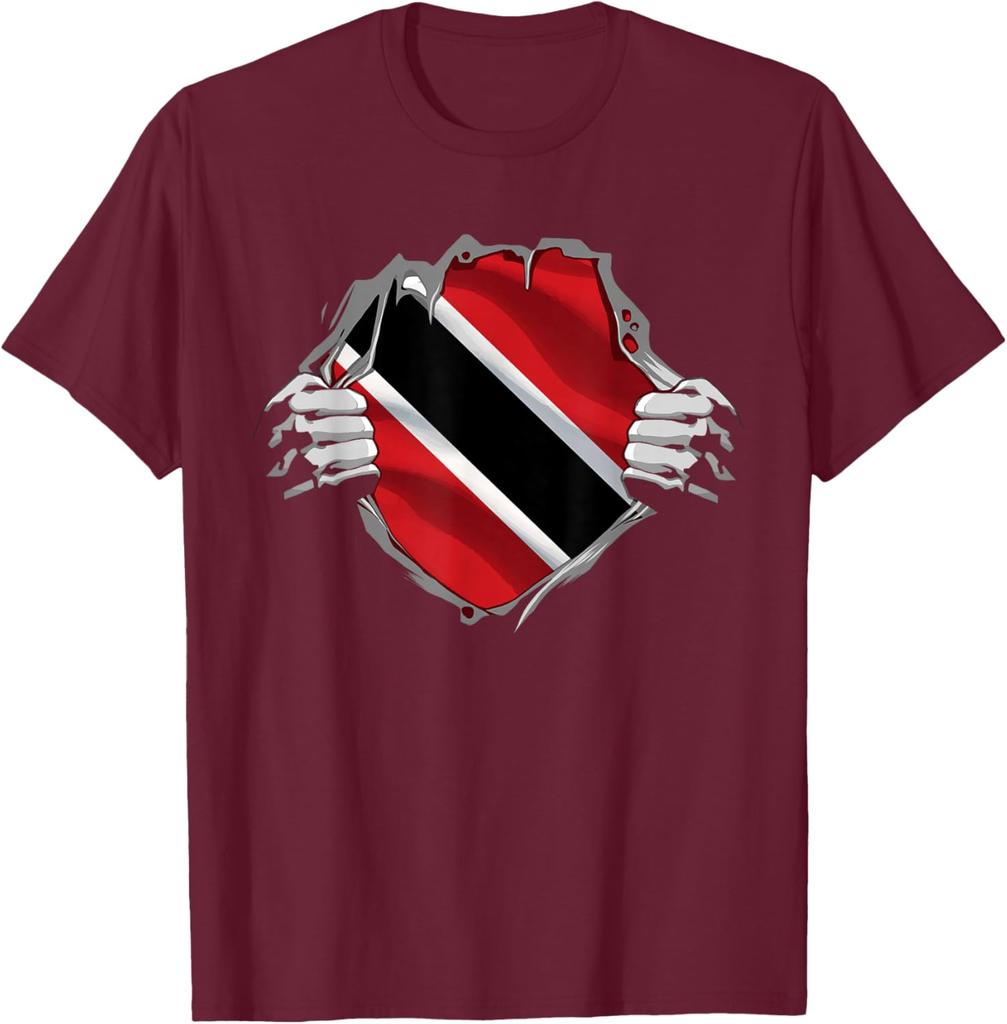 Trinidad Flag Ripped Shirt Trini Roots Men's Graphic Print Cotton Short Sleeve Casual T-Shirt