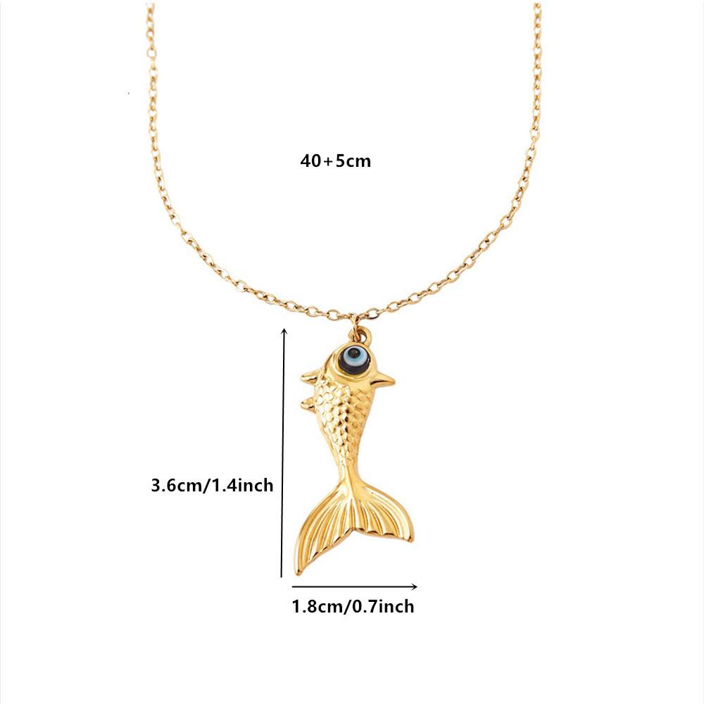 Bohemian Style Stainless Steel Mermaid Necklace with Blue Eye Pendant золотой