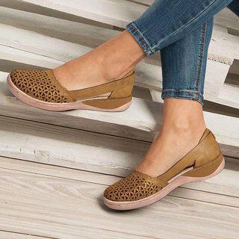 Women Breathable Hollow Slip on Flat Loafer Sandals Shoes