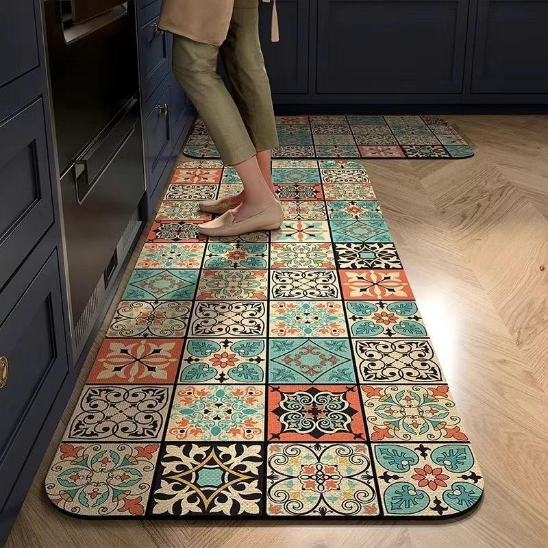Retro Kitchen Floor Mat Home Bathroom Water Absorbent Quick Drying Carpet Toilet Door Foot Mat Door Mat Crystal Fleece Floor Mat