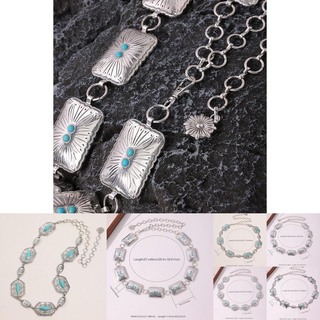 Ethnic Style Gold Tone Turquoise Waist Belt With Butterfly Knot For Fashion
