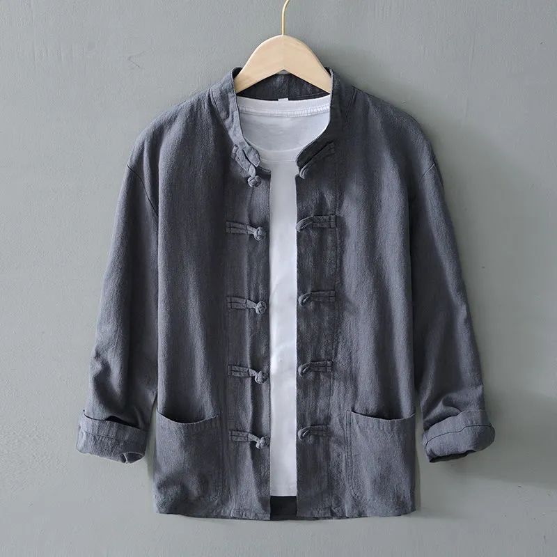 Jacket Men's Casual Shirt Loose Retro Guochao Middle-aged Spring and Autumn Chinese Cardigan Tang Clothing