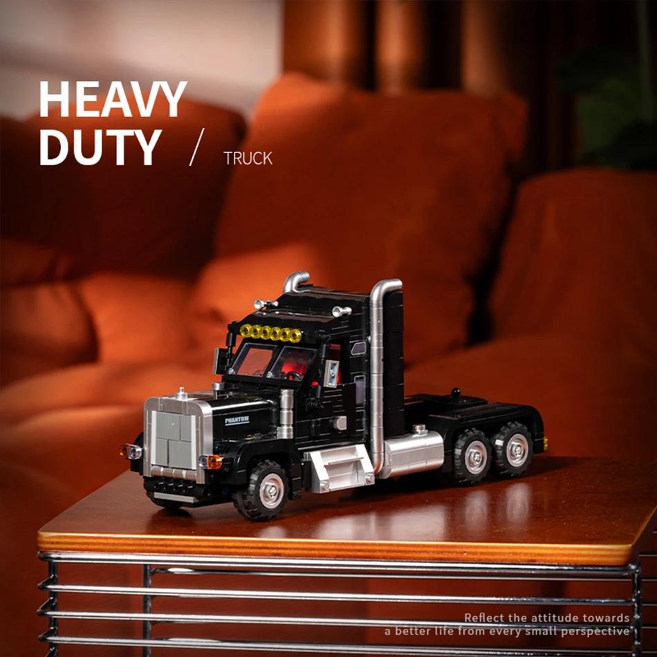 American Heavy Duty Truck Tractor Car Model Building Blocks Set Toy for Adult Speed Racer Large Trailer Vehicle Bricks Kids Gift