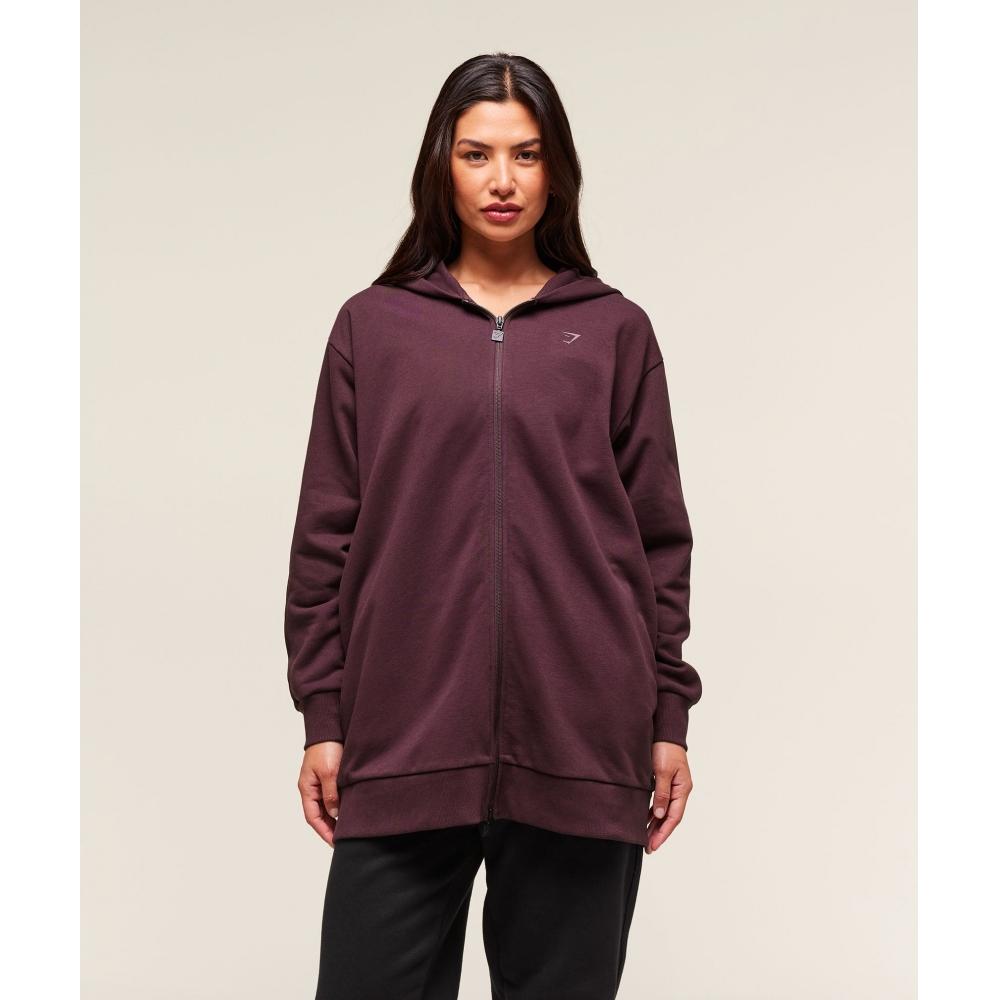 

Gymshark Удлиненное худи на молнии с капюшоном, цвет вишневый пурпурный B3b7b Pcds XS