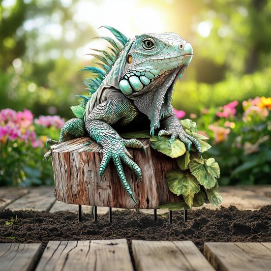 Iguana Zahradní zápich Vodotěsná 2D Plochá Akrylová Dekorace Zápich do země Zvířecí zápich do květináče Nádvoří Trávník