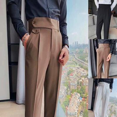 Autumn High Waist Trousers Men Formal Pants Slim Fit Business Casual Pants