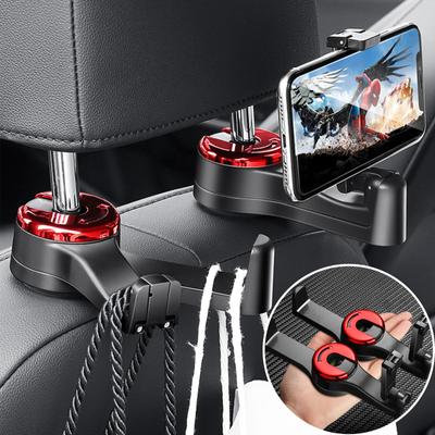 2 In1 Car Seat Back Hook Phone Holder Hangers Headrest Mount Storage Holder Duarable Bearing Bag Pouch Clothes Hanging Hook