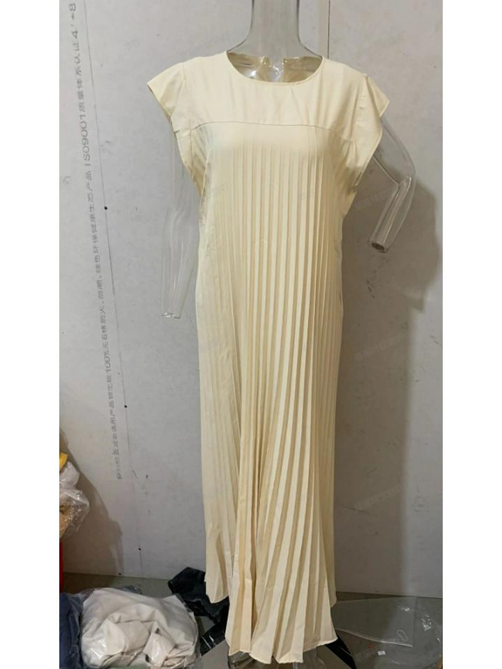 2023 Podzim/Zima Evropská a Americká Móda Kulatý Výstřih Bez Rukávů Plisované Šaty pro Ženy