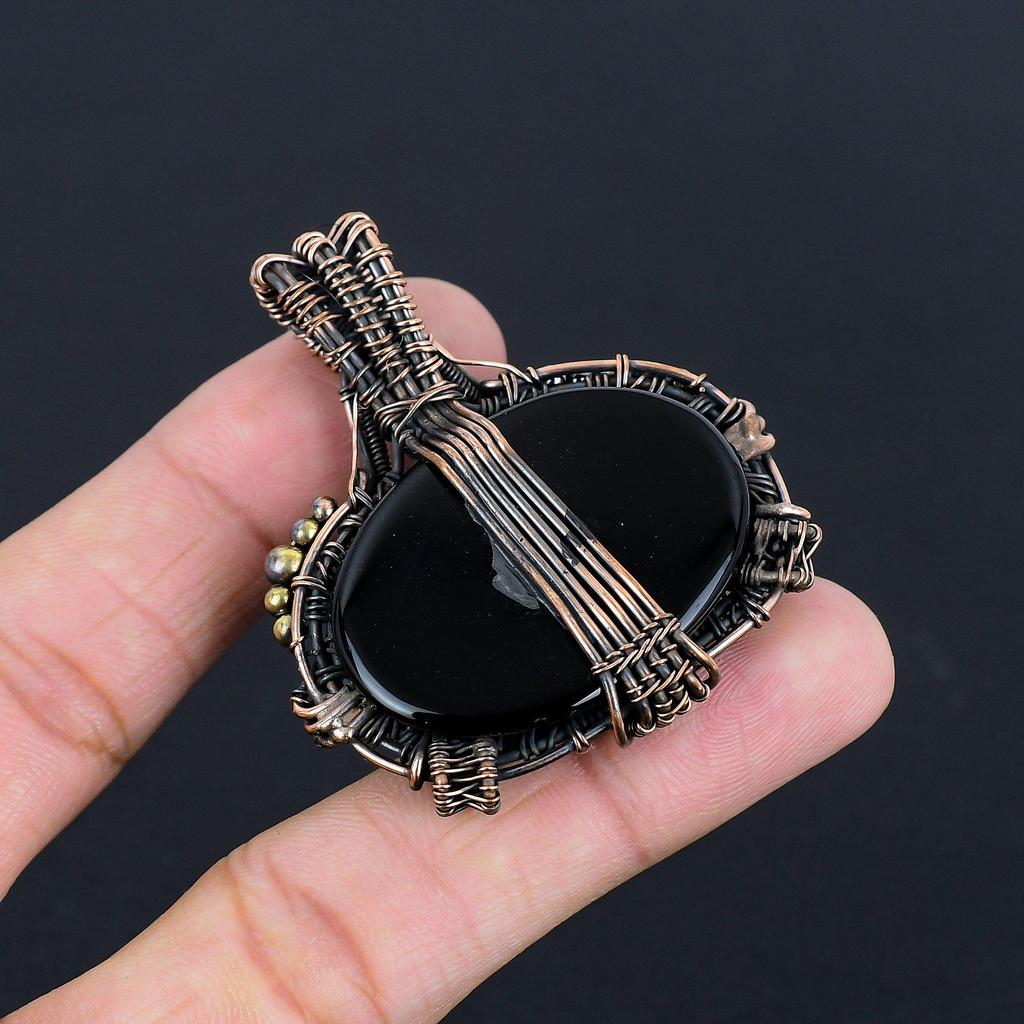 Black Onyx Pendant Gemstone Jewelry, 999 Copper Wire Wrapped Pendant, Handmade Jewelry Birthstone Pendant, Gift For Him