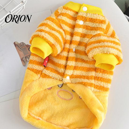 Eye-catching Pet Costume Cute Duck Dog Shirt, Striped Plush Clothes, Snap Button Clothes Closure, Warm Autumn Winter Outfit for Small Medium Dogs with