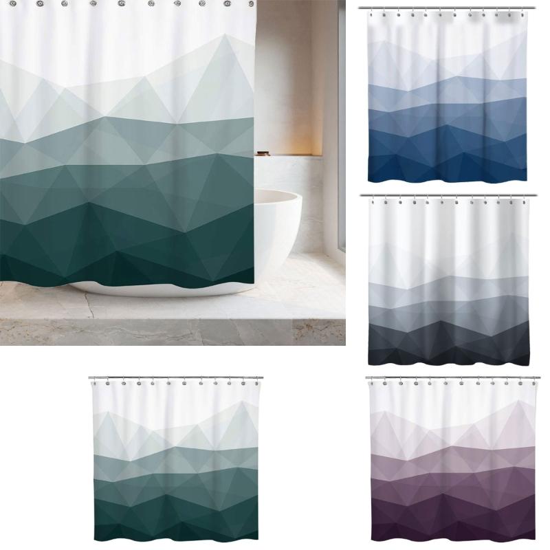 Quick Install Bathroom Curtain with 12pcs Hook Geometric Print Fabric Waterproof Shower Curtain 70.87x70.87Inches