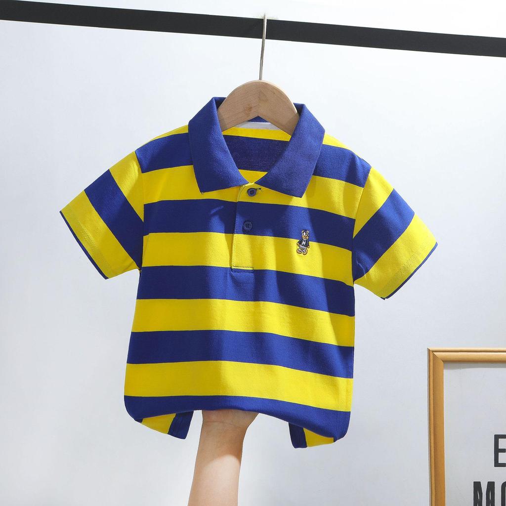Kids' Korean Striped Cotton Polo Shirt: Short-Sleeved T-Shirt for Boys, Sizes 0-16, Summer Children's Clothing