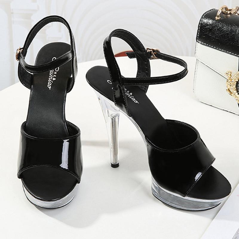 Woman Transparent Super High Heel Summer Female Waterproof Fish Mouth Shoes Fairy Thin Heel Sandals 15cm heel 5cm Platform LFD