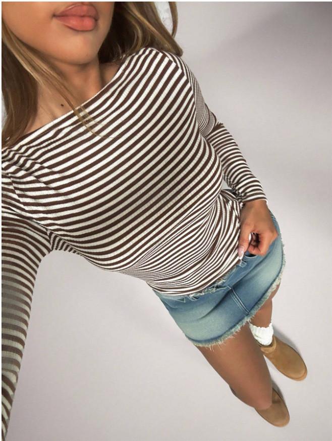 Street Style Striped T Shirt For Women With Polyester Fabric For Casual Wear