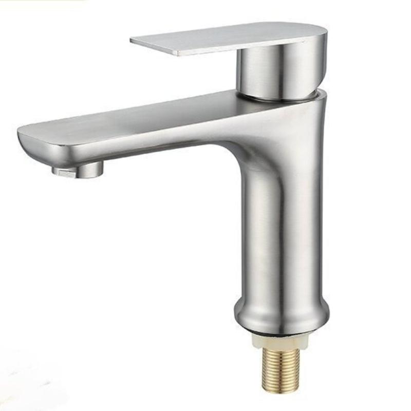 304 Stainless Steel Flat Single Cold Water Basin Faucet for Home Bathroom Countertop, Bathroom, Balcony Faucet
